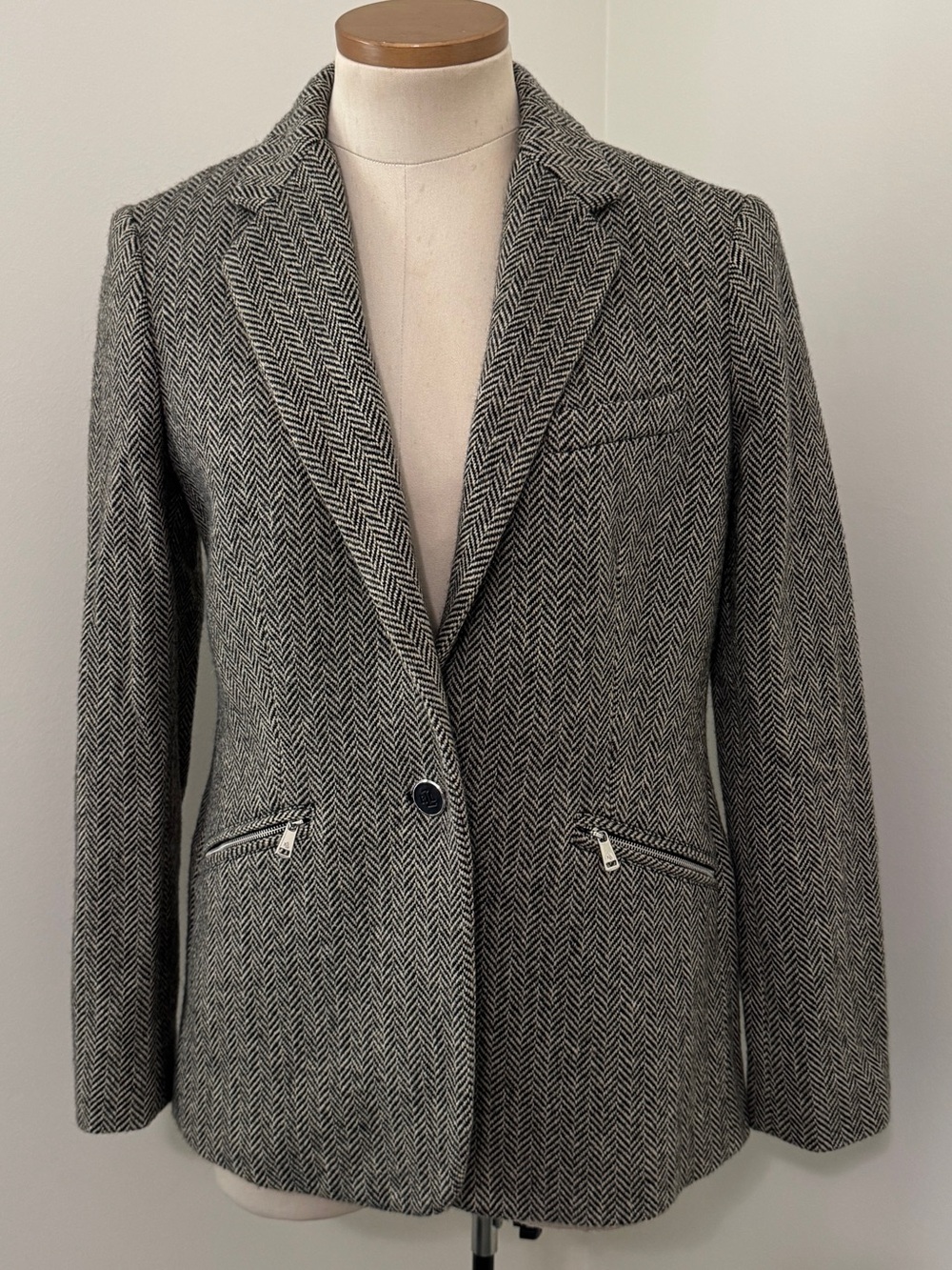 Lauren Ralph Lauren 6 Wool Blend Houndstooth One-Button Blazer Jacket